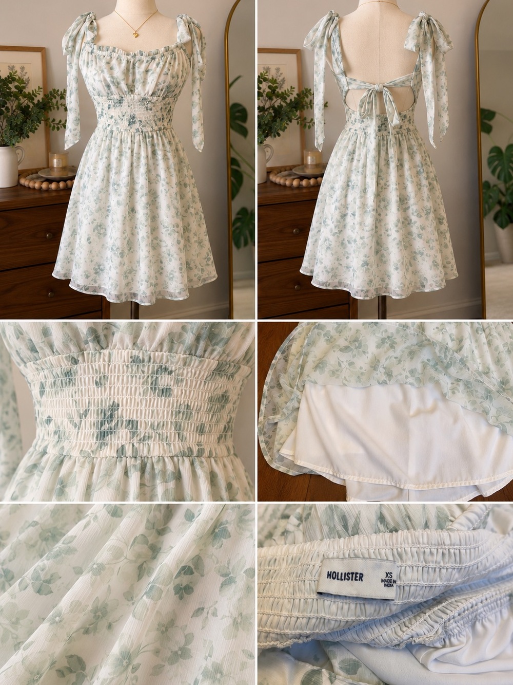 Hollister Light Mint Floral Tie-Back Sundress